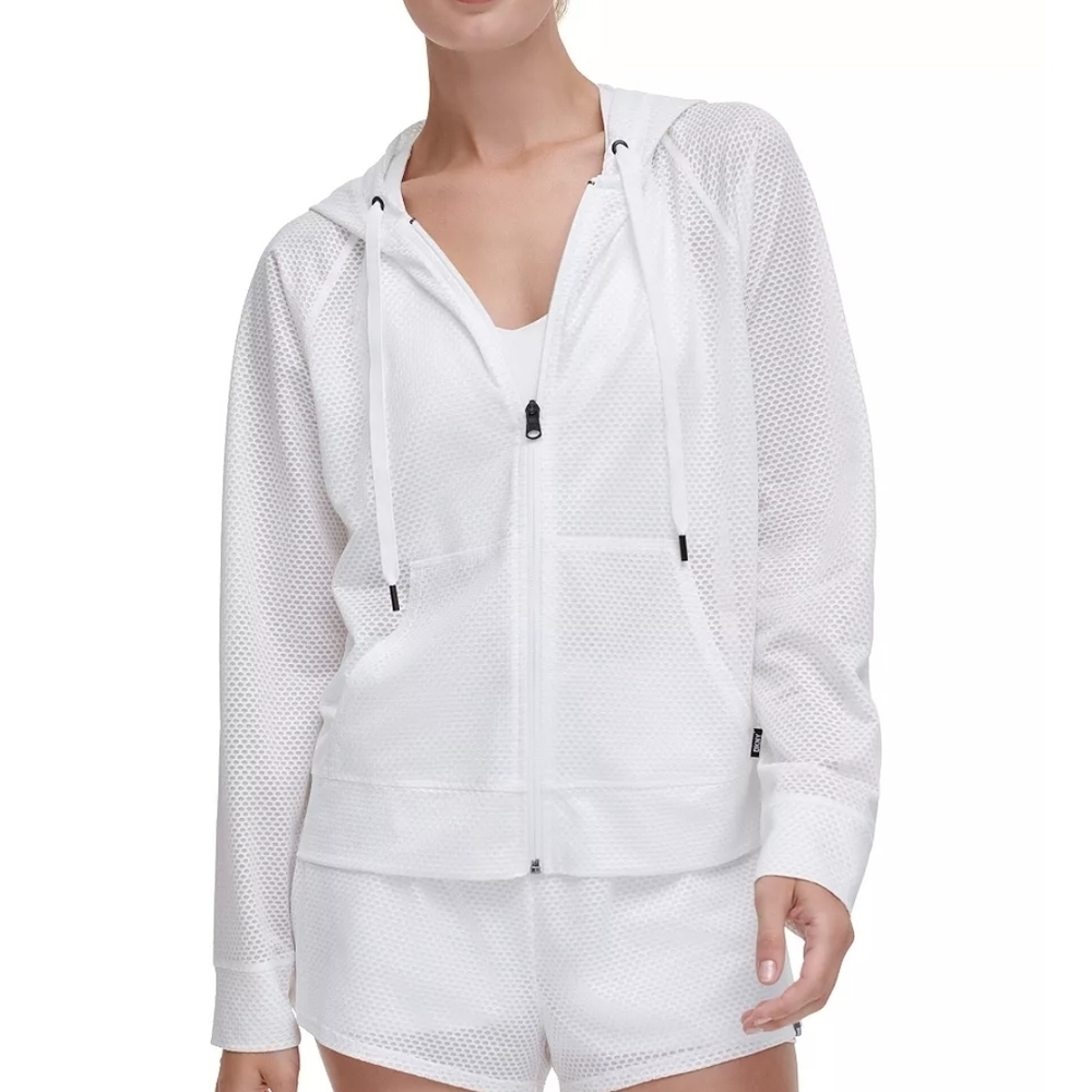 DKNY Sport White Mesh Zip Hoodie